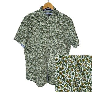 JOHNSTON MURPHY Men Sz L Green Avocado‎ Button Down Flip Cuff Short Sleeve Shirt